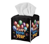 ZOUTAIRONG Happy New Year Tissue Cover Leather Square Tissue Box Holder Tissue Box Cover for Bathrooms/Office/Car/Nightstand/Outdoor Tent/Dining Table, 5X5X5