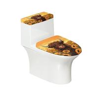 ZOUTAIRONG Sunflower Cow Toilet Seat Cover Highland Cattle Toilet Lid Cover and Toilet Tank Cover Set Bathroom Toilet Cover Replacement Portable Toilet Seat Covers