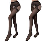 Zouwel 2 Pairs Crotchless Body Stockings for Women, High Waisted Suspender Tights, Black Legging Tights, Suspender Stockings 30D (S, M)