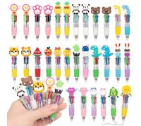 Zouwel 30PCS Mini Multicolor Pens, Party Bag Fillers for Kids, All in One 4 in 1 Cute Pens for Kid Retractable Ballpoint Pen Teacher Gifts Party Favours School Supplies