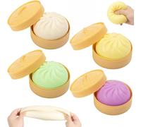 Zouwel 4PCS Colorful Dumplings, Glitter Dumplings With Steamer, Soft Squeeze Anxiety Relief Fidget for Adults