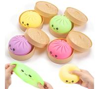 Zouwel 4PCS Mystery Dumplings Squishy Toy, Colorful Squishy Dumpling Stress Toy, Glitter Dumpling Squishy Toy With Steamer, Soft Squeeze Anxiety Relief Fidget for Adults