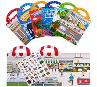 Zouwel 6 Pack Reusable Sticker Books for Toddlers, Portable Travel Toys Car Plane Activities for Kids 2+, 3D Sticker Book Educational Learning Toy, Holiday Birthday Essentials