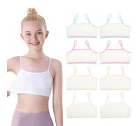 Zouwel 8 Pack Girls Crop Top Bras, Training Bras for Girls Age 8-12, Soft Comfortable Cotton Sports Bralettes for Kids Teens, Non-Padded First Bras