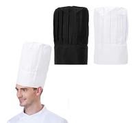 Zouwel Chef Hat, 2 PCS Cotton Chef Hats for Adults, 11.8 Inch Tall Unisex Elastic Chef Hat for Kitchen Hotel Restaurant Cooking (White + Black)