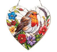 Zouwel Robin Gifts, Robin Sun Catchers for Windows, Acrylic Birds Handmade Stained Glass Sun Catcher, Hanging Garden Window Decorations (Robin-1)