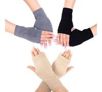 Zouwel Set of 3 Cashmere Fingerless Gloves - Winter Warm Knitted Hand Warmers With Thumb Hole for Women - Work and Wrist Warmers for Ladies