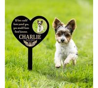 zouwii Custom Pet Memorial Heart Stake with Photo - Personalized Dog Cat Grave Marker, Metal Garden Sympathy Gift with Angel Wings & Dates for Backyard Lawn