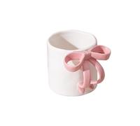 zouxangzz Cute Bow Ceramic Cups high Value Coffee Cups Girl Heart Mugs Light Luxury Office Home Milk Breakfast Cups (White Powder - Matte)
