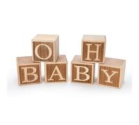 ZOUYEE “OH BABY” Wooden Letter Blocks - Small 2" Cubes (5 cm, Set of 6) - Baby Shower & Gender Reveal Table Décor and Photo Props - Not a Large Sign