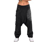 Zouyuan Women Low Rise Drop Crotch Retro Print Saggy Baggy Trousers Loose Harem Pants Women Saggy Baggy Trousers Loose Harem Pants
