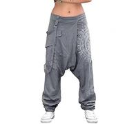Zouyuan Women Low Rise Drop Crotch Retro Print Saggy Baggy Trousers Loose Harem Pants Women Saggy Baggy Trousers Loose Harem Pants