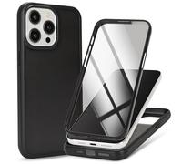 Zouzt for iPhone 15 Pro Matte Case and Screen Protector 15 Pro Case with Glass Screen Protector 360 Full Body Protective Shockproof Frosted Phone Case, Anti-Fingerprint - Black