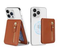Zouzt for Magnetic Wallet, Compatible with MagSafe Wallet, 5 Card Holder, Strong Magnetic with Zipper for iPhone 16 Pro Max / 15/14 / 13/12 / 11 / Plus/Pro/Mini Series - Brown