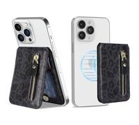 Zouzt for Magnetic Wallet, Compatible with MagSafe Wallet, 5 Card Holder, Strong Magnetic with Zipper for iPhone 16 Pro Max / 15/14 / 13/12 / 11 / Plus/Pro/Mini Series - Black Leopard