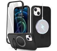 Zouzt Matte Case for iPhone 13 Mini 5.4" with Screen Protector, Glass Screen Protector 360 Full Body Protective Shockproof Frosted Stand Phone Case for iPhone 13 Mini, Anti-Fingerprint - Black