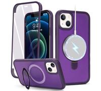 Zouzt Matte Case for iPhone 13 Mini 5.4" with Screen Protector, Glass Screen Protector 360 Full Body Protective Shockproof Frosted Stand Phone Case for iPhone 13 Mini, Anti-Fingerprint - Deep Purple