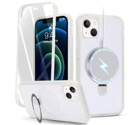 Zouzt Matte Case for iPhone 13 Mini 5.4" with Screen Protector, Glass Screen Protector 360 Full Body Protective Shockproof Frosted Stand Phone Case for iPhone 13 Mini, Anti-Fingerprint - White