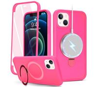 Zouzt Matte Case for iPhone 13 Mini 5.4" with Screen Protector, Glass Screen Protector 360 Full Body Protective Shockproof Frosted Stand Phone Case for iPhone 13 Mini, Anti-Fingerprint - Rose Red