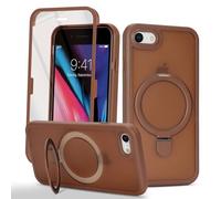 Zouzt Matte Case for iPhone 7/8/SE 2020/SE 2022 4.7" with Screen Protector, Glass Screen Protector 360 Full Body Protective Shockproof Frosted Stand Phone Case, Anti-Fingerprint - Brown