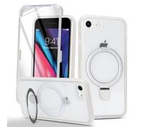 Zouzt Matte Case for iPhone 7/8/SE 2020/SE 2022 4.7" with Screen Protector, Glass Screen Protector 360 Full Body Protective Shockproof Frosted Stand Phone Case, Anti-Fingerprint - White