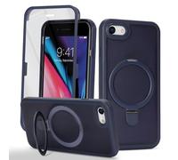Zouzt Matte Case for iPhone 7/8/SE 2020/SE 2022 4.7" with Screen Protector, Glass Screen Protector 360 Full Body Protective Shockproof Frosted Stand Phone Case, Anti-Fingerprint - Navy Blue