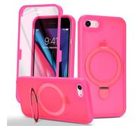 Zouzt Matte Case for iPhone 7/8/SE 2020/SE 2022 4.7" with Screen Protector, Glass Screen Protector 360 Full Body Protective Shockproof Frosted Stand Phone Case, Anti-Fingerprint - Rose Red