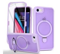 Zouzt Matte Case for iPhone 7/8/SE 2020/SE 2022 4.7" with Screen Protector, Glass Screen Protector 360 Full Body Protective Shockproof Frosted Stand Phone Case, Anti-Fingerprint - Light Purple
