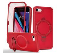 Zouzt Matte Case for iPhone 7/8/SE 2020/SE 2022 4.7" with Screen Protector, Glass Screen Protector 360 Full Body Protective Shockproof Frosted Stand Phone Case, Anti-Fingerprint - Red