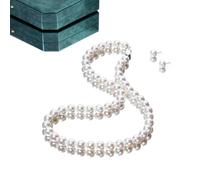 ZoVanHee Freshwater Cultured Pearl Necklace Set Includes Stud Earrings Genuine Pearl Jewelry Gift for Women for Mother's Day, Valentine's Day, Anniversary, Birthday, Wedding