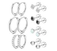 Zovator 7 Pairs of Earrings Set, Hypoallergenic Earrings Silver, Stud Earrings and Small Hoop Earrings Set, Medical Stud Earrings for Women, for Multiple Piercing Ear Helix Tragus Conch