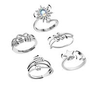 Zovator Anxiety Ring, Fidget Ring Set for Women, 5Pcs Spinner Ring Fidget Rings for Anxiety, Thai Silver Adjustable Rings, Mood Ring for Women Birthday Party Gifts
