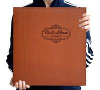 Zoview Art Photo Album Holds 3X5, 4X6, 5X7, 6X8, 8X10 Photos, Leather Cover, Magnetic Self-Stick Page, Hand Made DIY Albums (Brown, Large)