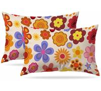 Zovinex Decorative Soft Short Plush 2 Pack Cushion Covers 30 x 50 cm Rectangular Vintage Flowers 60S 70S Orange Hippie Psychedelic Throw Pillow Covers for Garden Patio Living Room Couch Sofa