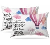 Zovinex Oblong Cushion Cover Farmhouse 2 Pack 12x20 Inch Soft Short Plush Throw Pillowcase Hot Air Balloons and Follow your dreams they know the way Pillow Cover for Couch Bed Sofa Chair,30 x 50 cm