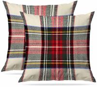 Zovinex Plaid Cushion Covers 45x45cm, Scottish Tartan Red and White Wool Plaid Pattern Symmetric Square Print Double Sided Decorative Pillow Case Throw Pillows Cover