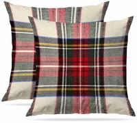 Zovinex Plaid Cushion Covers 50x50cm, Scottish Tartan Red and White Wool Plaid Pattern Symmetric Square Print Double Sided Decorative Pillow Case Throw Pillows Cover