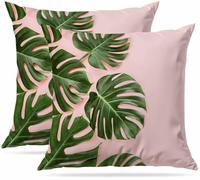 Zovinex Set of 2 Pack Cushion Covers Soft Short Plush Palm Tree Leaves Throw Pillow Cover Home Pillow Case Pillowcases for Tent Park Bed Sofa Chair Bedroom Decorative Balcony 40x40cm 16x16inch