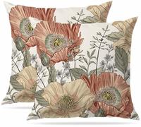 Zovinex Set of 2 Pack Cushion Covers Soft Short Plush Vintage Flowers Throw Pillow Cover Home Pillow Case Pillowcases for Tent Park Bed Sofa Chair Bedroom Decorative Balcony 40x40cm 16x16inch