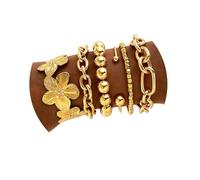 ZOVOLI Golden Bangle Bracelets Set for Women, 14k Gold-Plated Multi Layer Stackable Cuff Bracelets, Personalized Boho Non Tarnish Adjustable Bangle Jewelry Gift for Her, 2.8in, Metal, no gemstone