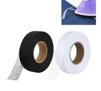 Zovonx 2 Rolls 64m Iron On Hemming Tape Black & White | No-Sew Double Sided Invisible Hem Tape, Strong Adhesive Bond, with Tape Measure & Pin for Trousers, Curtains & Clothing