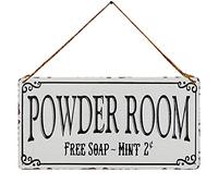 ZOVSON Powder Room Vintage Metal Hanging Novelty Sign Farmhouse Home Decor Toilet Bathroom Wall Decor 5X10Inch