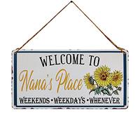 ZOVSON Welcome to Nana's Place Sunflower Vintage Metal Sign Wall Art Hanging Household Family Signs Farmhouse Home Decor for Grandma 5X10 Inch