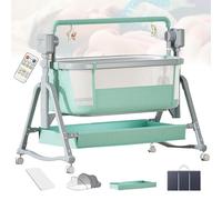 Zowdrix Electric Bedside Crib Baby Swing Cot, Breathable Mesh, Safe & Stable Design, Wheels & Storage Basket, for 0-24 Months Baby Green-D