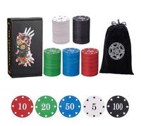 ZOWUBNK Poker Chips,Poker Set,Denomination Poker Chips Set with Black Velvet Pouch Bag,Plastic Learning Counters Disks and Learning Math Counting Chips,Game Night Party Supplies(100pcs)