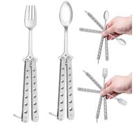 ZOWZOW Butterfly Fork and Spoon Stainless Steel Set 2 Pcs, Reusable Spork for Travel Camping Hunting Outdoor Kitchen(Silver)