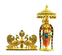 ZOXXIE Lord Murugan to Your Car Dashboard Golden Idol with Crystal Stones Pooja & Office Hindu God Kartikeya ensuring a Blessed and Protected Journey. (Umbrella Murugan & Hand Vel Gold)