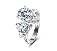 ZOYA JEWELRY DESIGN Promise Ring for Women, 925 Sterling Silver Ring with 8A Cubic Zirconia Stone, Heart and Oval Engagement Ring for Her, White Gold Plated Wedding Band Women's Gift, Sterling Silver