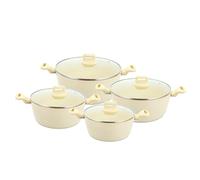 Zoya Stockpot Set 4pc Cream Non Stick Pots and Pans Set - Induction Hob Pots Set - Kitchen Cookware with Glass Lids