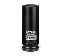 ZOYAKKI 1/2" Drive 21mm Deep 6 Pt CR-MO Metric Impact Socket for Axle Nuts